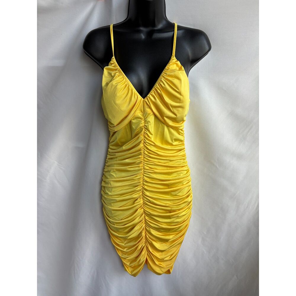 Vintage Grace USA New Yellow Ruched Cocktail Dress Size L Party Feminine Date